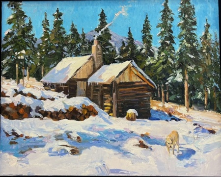 Yellow-Lab-at-the-Cabin-24x30