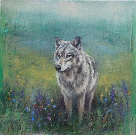 Wolf-Amongst-Wildflowers-12x12