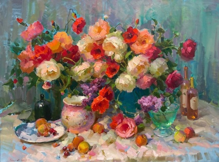 Still-Life-with-Flowers-and-Fruit-36x48